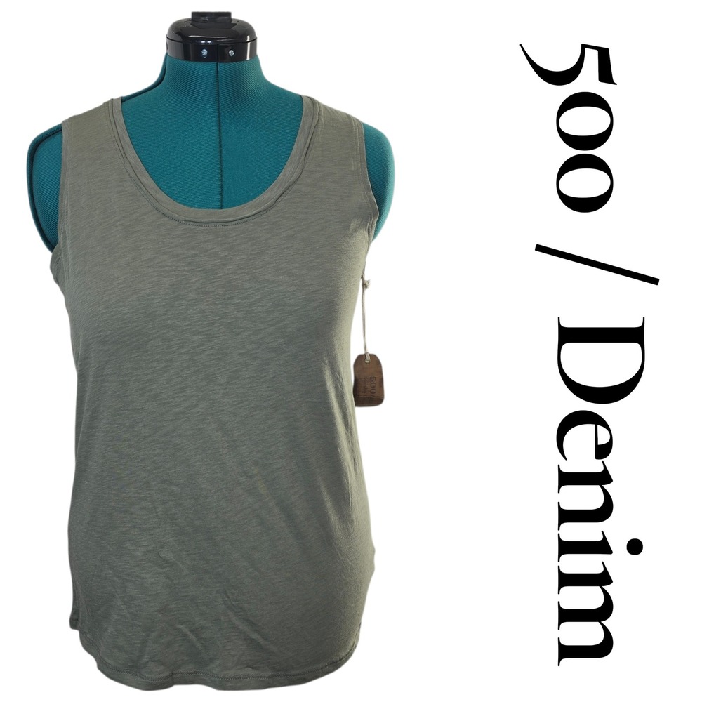 500 Denim Maison Cinquante Tank Top Olive Green Pima Cotton Sleeveless Size S